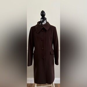 DKNY Donna Karan NY Women's Long Coat Brown Cashmere,Wool & Nylon Blend Sz:10